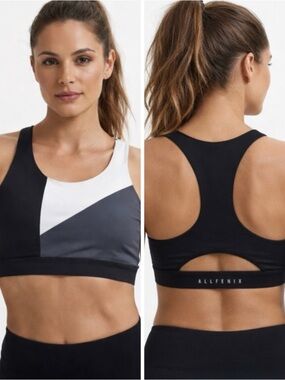 All Fenix Colorblock Racerback Sports Bra - Black/White/Gray